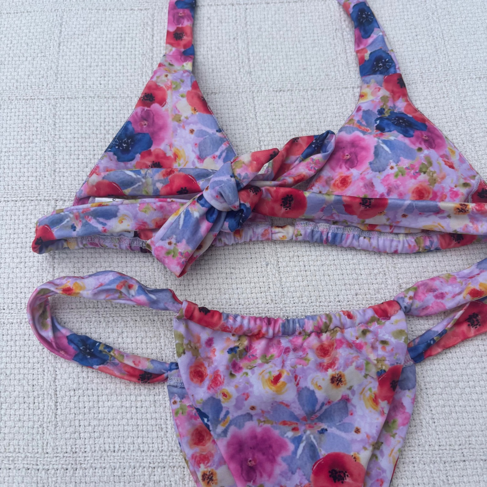 Women's S Strawberry Milk Mob Taste Of Honey Pink Floral Super Cheeky Bikini Set — image 5 of 6